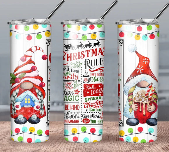 Christmas Rules  20oz Skinny Tumbler custom drinkware - with straw Stainless Steel Cup