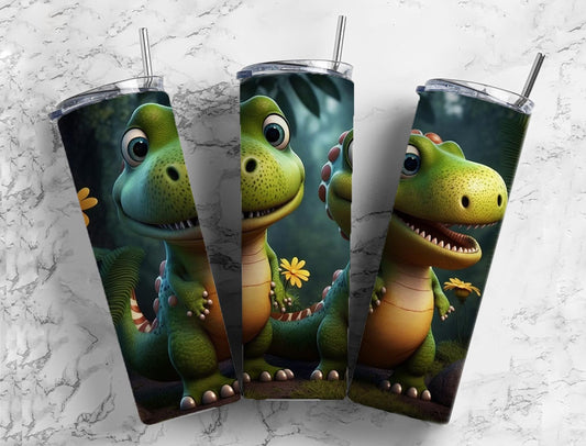 Cute Dinosaur 20oz Skinny Straight Tumbler drinkware-with straw -water bottle -coffee mug cup travel tumbler