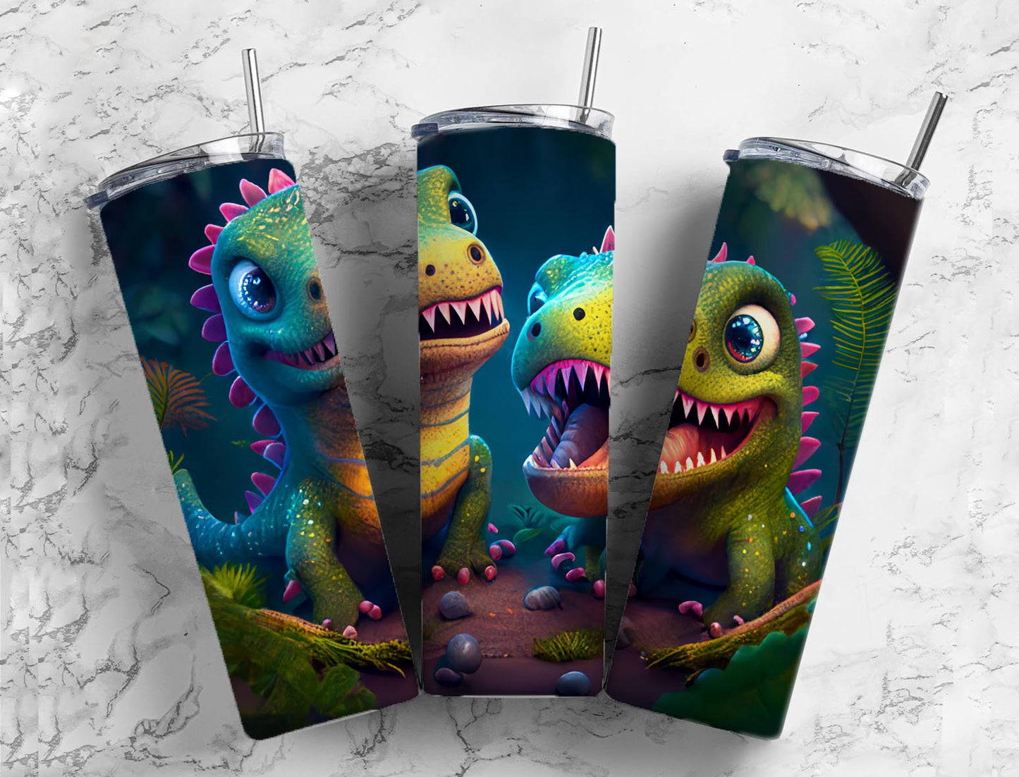 Dinosaur Duo 20oz Skinny Straight Tumbler drinkware-with straw -water bottle -coffee mug cup travel tumbler