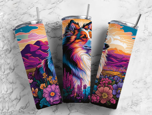 Collie Dog 20oz Skinny Straight Tumbler drinkware-with straw -water bottle -coffee mug cup travel tumbler
