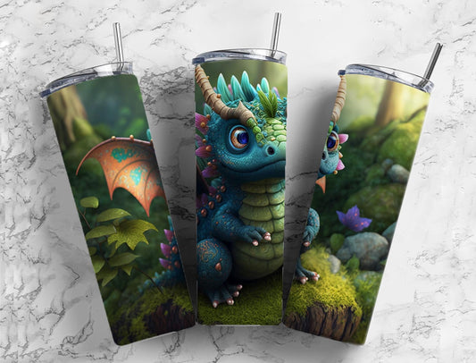 Dragon Blue 20oz Skinny Straight Tumbler drinkware-with straw -water bottle -coffee mug cup travel tumbler