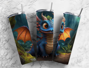 Dragon blue/orange 20oz Skinny Straight Tumbler drinkware-with straw -water bottle -coffee mug cup travel tumbler
