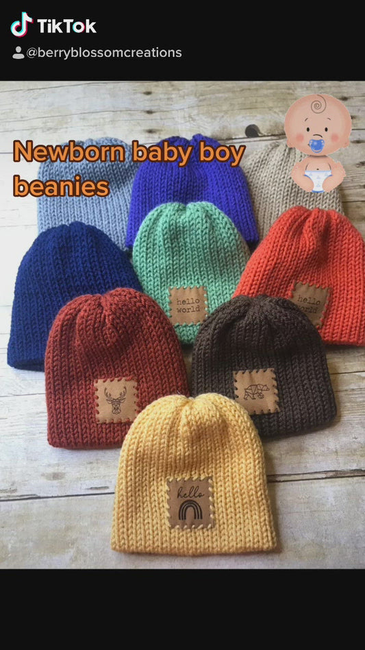 Baby Newborn boys Beanie Hat - handmade - double layer - knitted