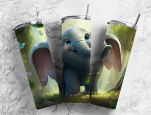 Elephant cute 20oz Skinny Straight Tumbler drinkware-with straw -water bottle -coffee mug cup travel tumbler