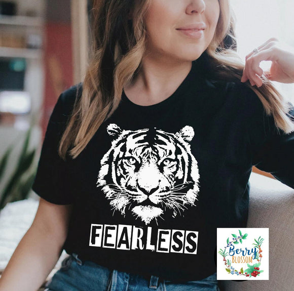 Fearless Tiger Tee - Unisex T-Shirt - Ladies Black shirt - Graphic t-shirt - Women's top