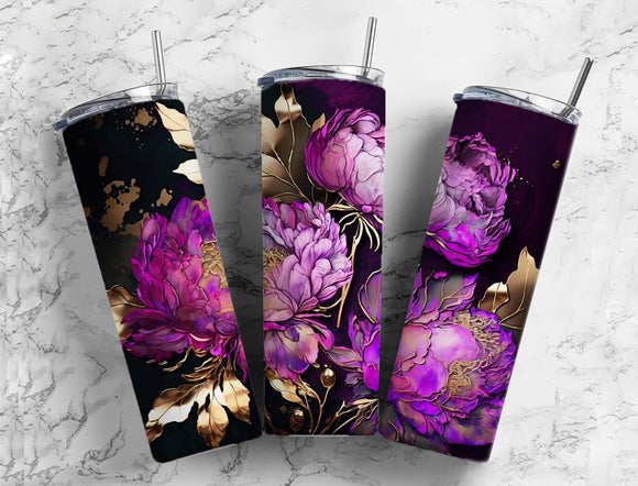 Purple Floral 20oz Skinny Straight Tumbler drinkware-with straw -water bottle -coffee mug cup travel tumbler