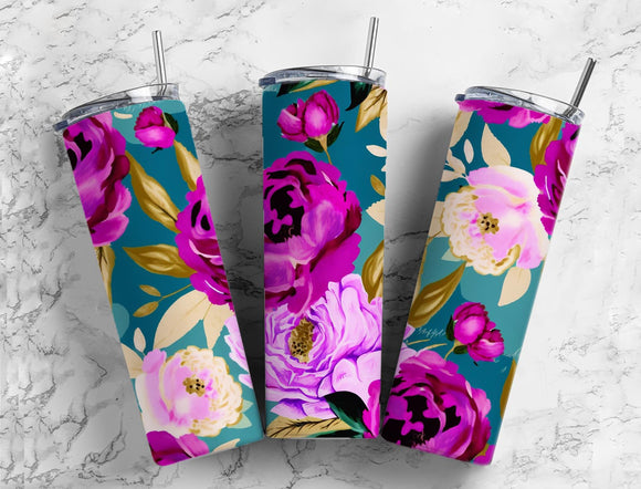 Floral Purple lavender 20oz Skinny Straight Tumbler drinkware-with straw -water bottle -coffee mug cup travel tumbler