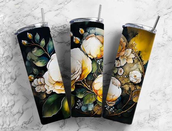Flowers 20oz Skinny Straight Tumbler drinkware- with straw - water bottle - black background