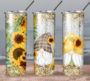Gnomes and Sunflowers 20oz Skinny Tumbler custom drinkware - with straw - Stainless Steel Cup