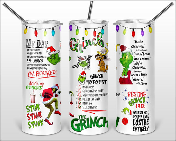 Grinch 20oz Skinny Tumbler custom drinkware - with straw Stainless Steel Cup - Christmas