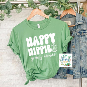 Happy Hippie Tee - Unisex T-Shirt - Ladies Green shirt - Graphic t-shirt - Women's top - Groovy Hippie
