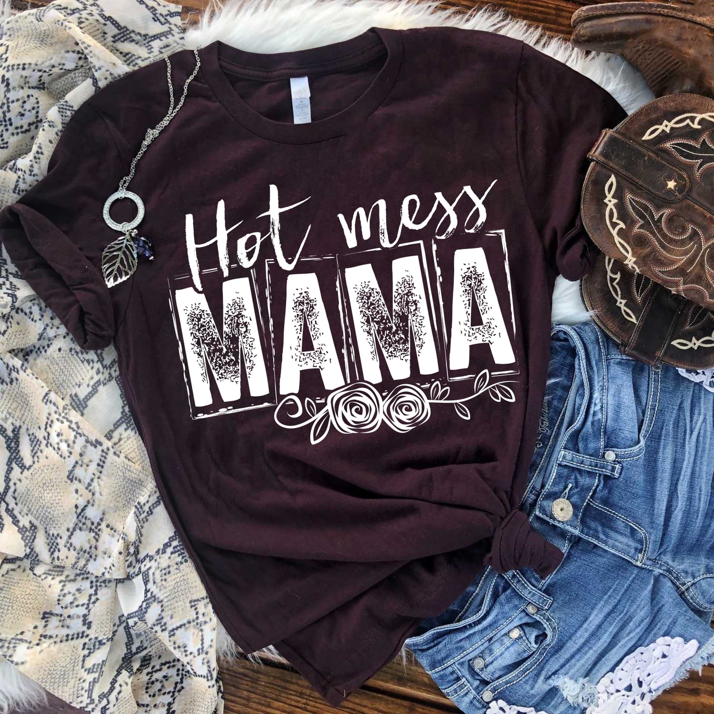 Hot mess MAMA Tee T-Shirt - Ladies Shirt - graphic t-shirt - floral roses