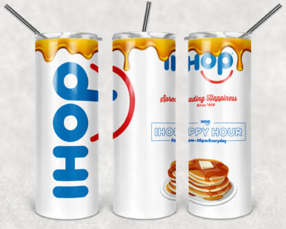 IHop 20oz Skinny Tumbler custom drinkware - with straw - Stainless Steel cup - Restaurant