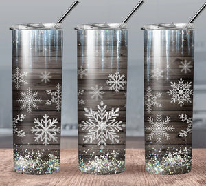 Sparkling Snowflake 20oz Skinny Tumbler custom drinkware - with straw Stainless Steel Cup-
