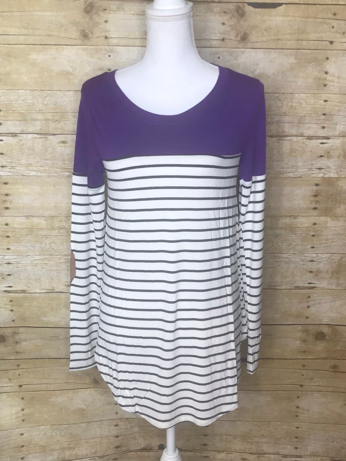 "SALE" Striped and Color Block Long Sleeves Tunic Top - Purple