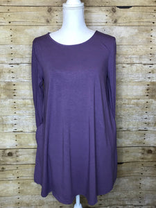 BOAT NECK FLARED TUNIC TOP WITH SIDE POCKETS - 3/4 Sleeves - Lilac Grey