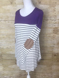 "SALE" Striped and Color Block Long Sleeves Tunic Top - Purple