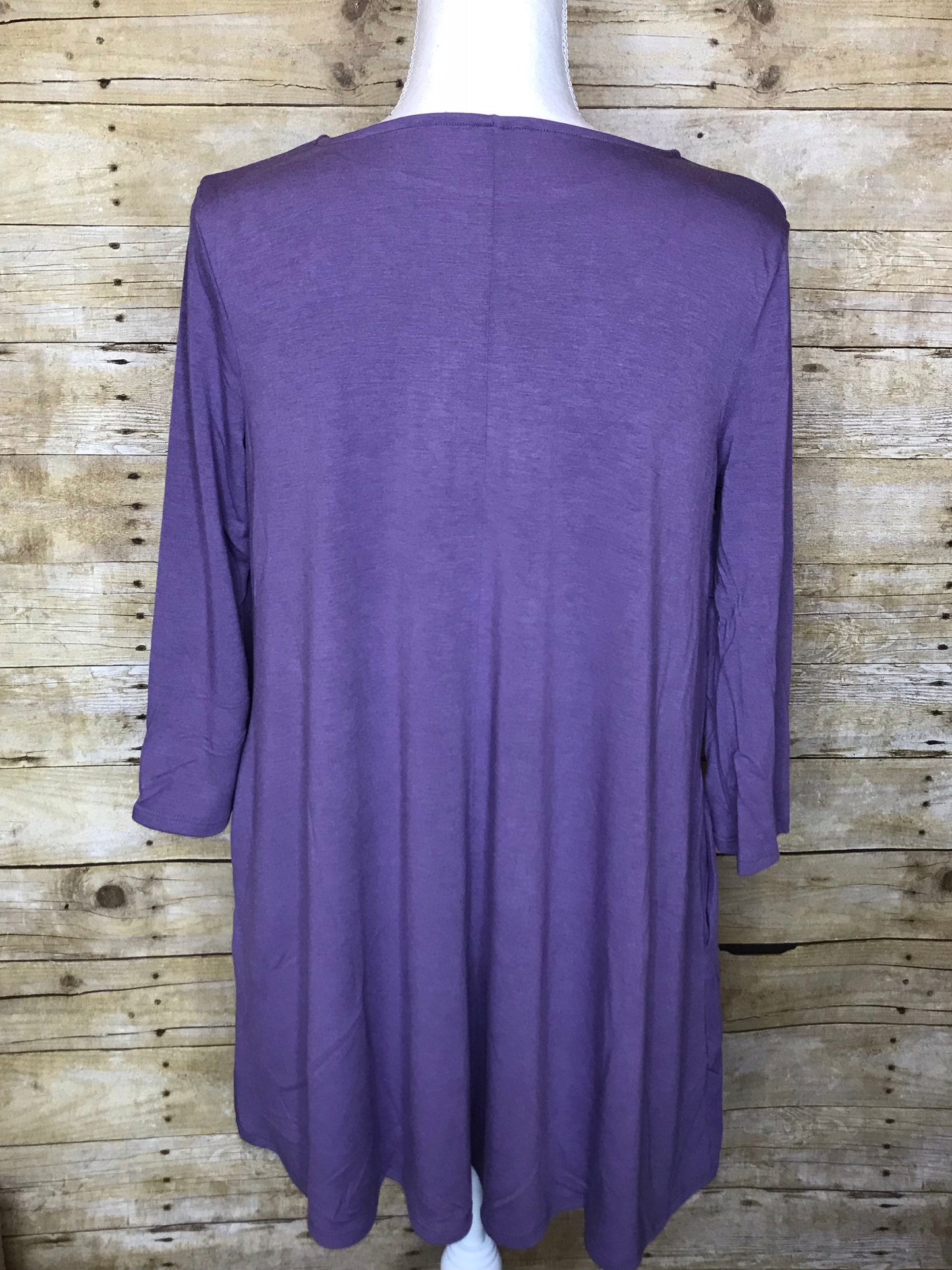 BOAT NECK FLARED TUNIC TOP WITH SIDE POCKETS - 3/4 Sleeves - Lilac Grey