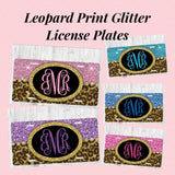 Leopard Print Glitter Aluminum License Plate - Custom Personalized Monogram car tag