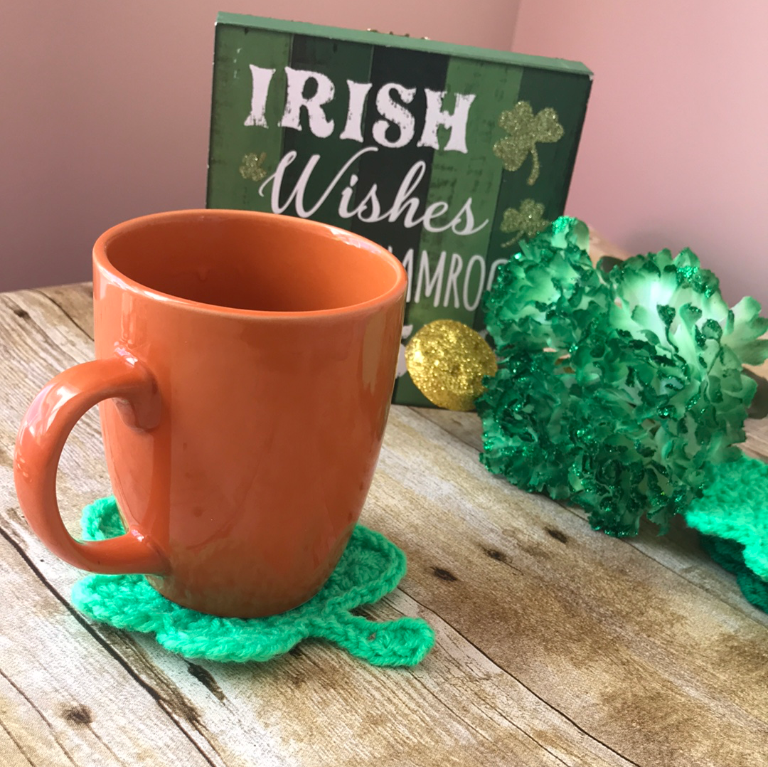 Crochet Shamrock coasters st. Patrick’s Day handmade home accessories