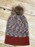 Knit Beanie Hat fall Autumn colors slouch beanie hat fur Pom Pom