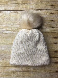 Baby Newborn Beanie Hat - handmade - Gold and silver- double layer - knitted