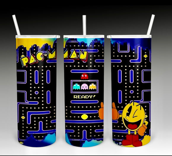 Pac-Man Arcade game 20oz Skinny Tumbler custom drinkware - with straw Stainless Steel Cup -