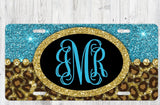 Leopard Print Glitter Aluminum License Plate - Custom Personalized Monogram car tag