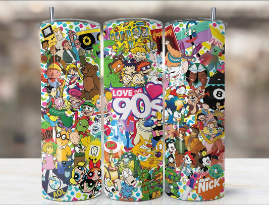 Love the 90s Tumbler Cartoon 20oz Skinny Straight Tumbler drinkware-with straw -water bottle -coffee mug cup travel tumbler