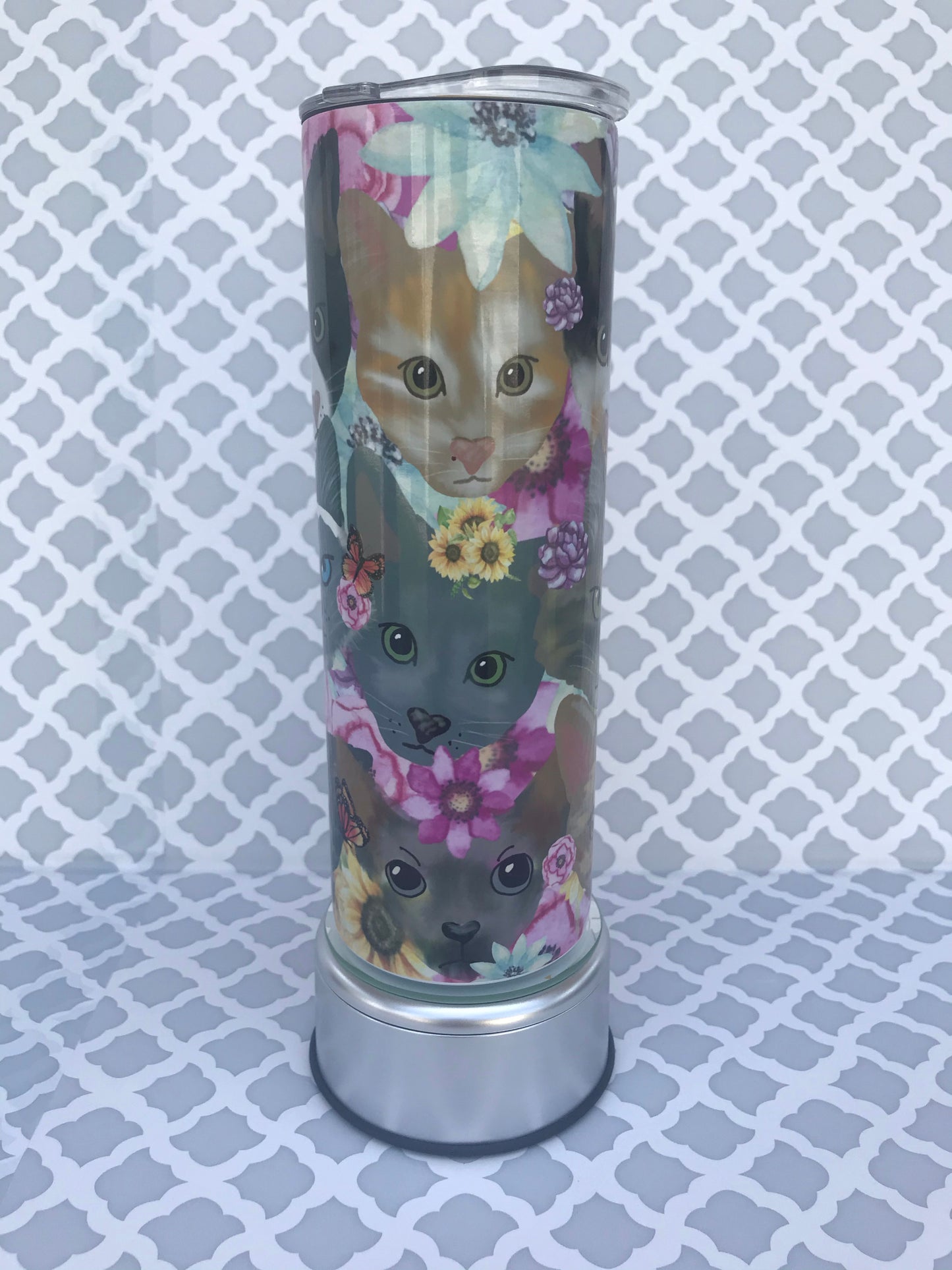 Cat 20oz Skinny Tumbler custom drinkware - with straw - Stainless Steel cup - Personalized Kitty Cat Tumbler