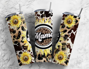 Mama cowhide, sunflower, vintage style 20oz skinny straight custom made tumbler - drinkware