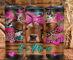 Be Mine Valentines Day Cow20oz Skinny Tumbler drinkware - with straw - Stainless Steel Cup In