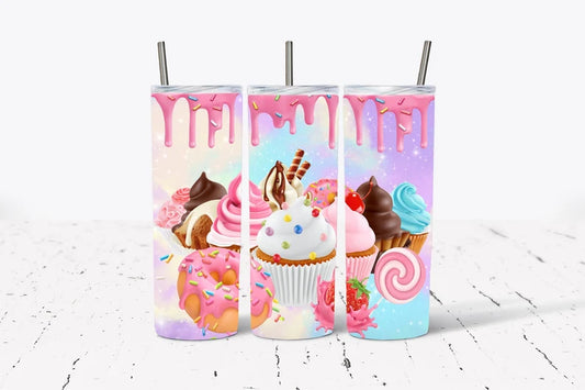 Cupcake 20oz Skinny Tumbler custom drinkware - with straw - Stainless Steel cup