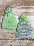 Knit Baby Newborn Beanie Hat - handmade - Pastel colors girls - double layer - knitted