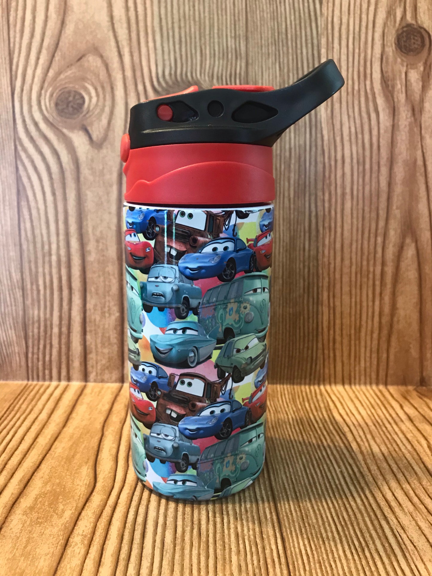 Cars 12oz Flip Top Kids Tumbler custom drinkware - with straw - Stainless Steel cup - Disney Cars