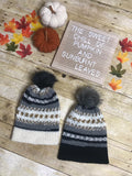 Knit Beanie Hat - unisex- double layer - faux fur pom pom