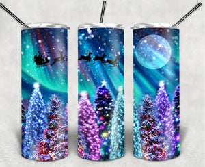 Christmas Northern Lights Santa 20oz Skinny Tumbler custom drinkware - with straw Stainless Steel Cup