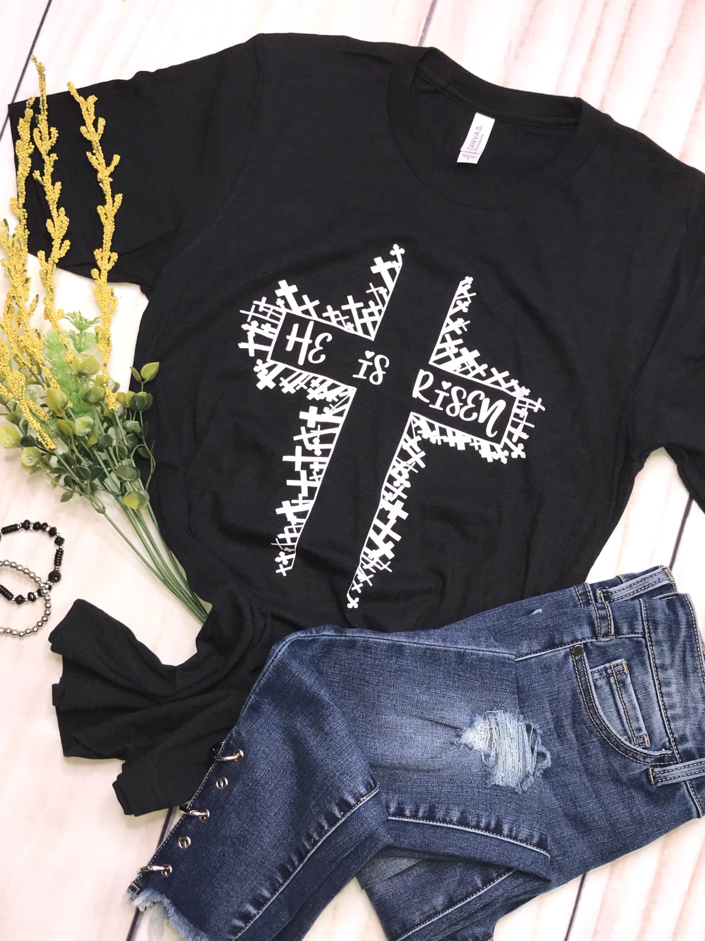 "He is Risen”  Ladies short sleeves Shirt - graphic tee- top - Cross