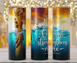 I Can Do All Things Through Christ 20oz Skinny Straight Tumbler custom drinkware - with straw - Stainless Steel cup