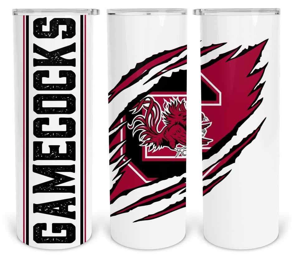 Carolina Gamecocks 20oz Skinny Tumbler custom drinkware - with straw - Stainless Steel cup