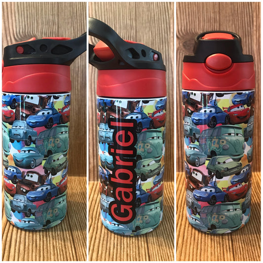 Cars 12oz Flip Top Kids Tumbler custom drinkware - with straw - Stainless Steel cup - Disney Cars