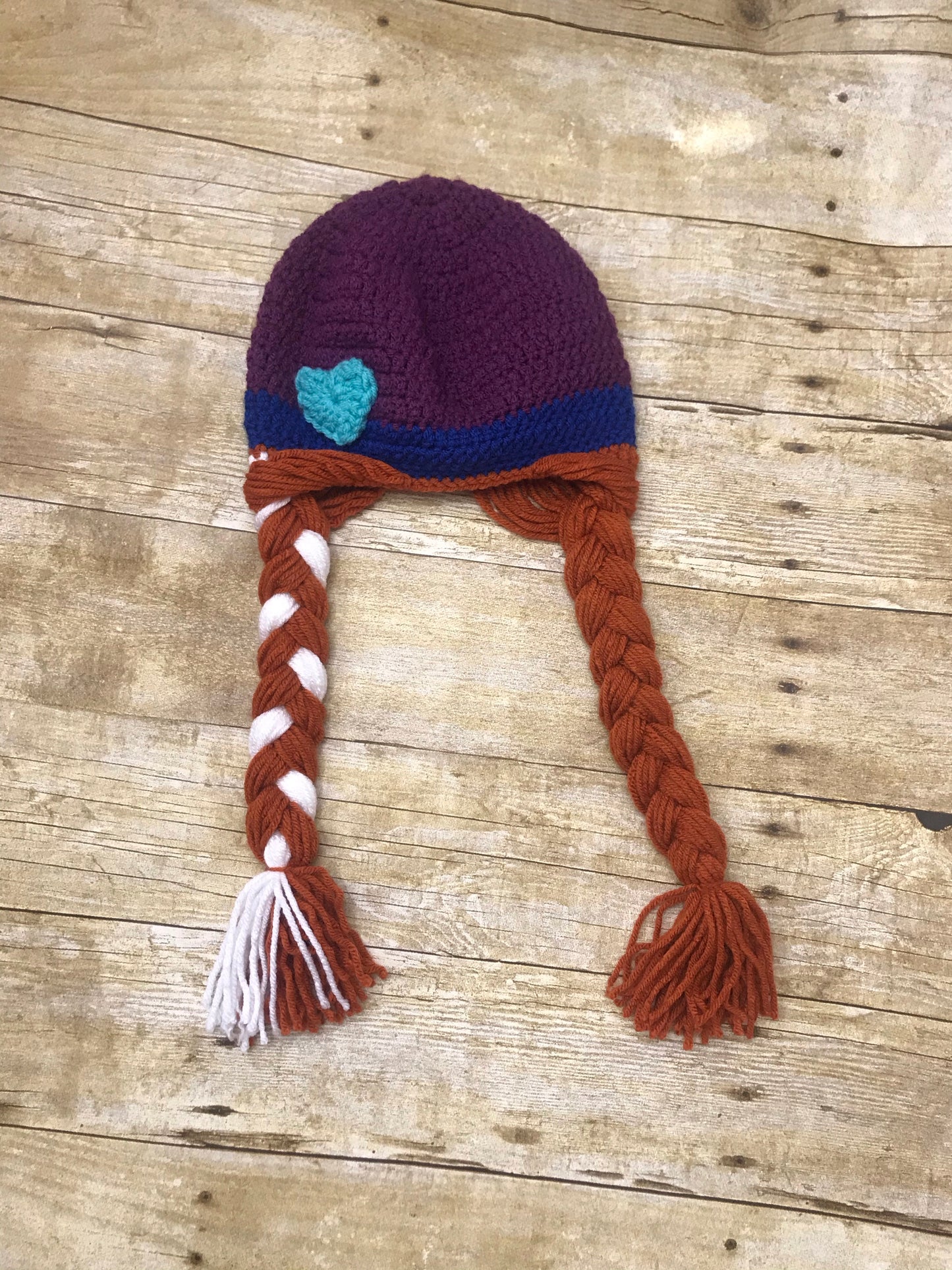 Crochet knit kids Anna Beanie Hat Frozen Handmade