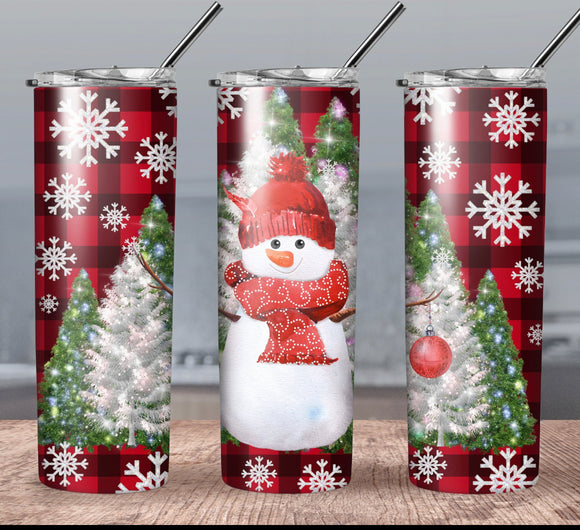 Snowman Plaid Christmas 20oz Skinny Tumbler custom drinkware - with straw Stainless Steel Cup