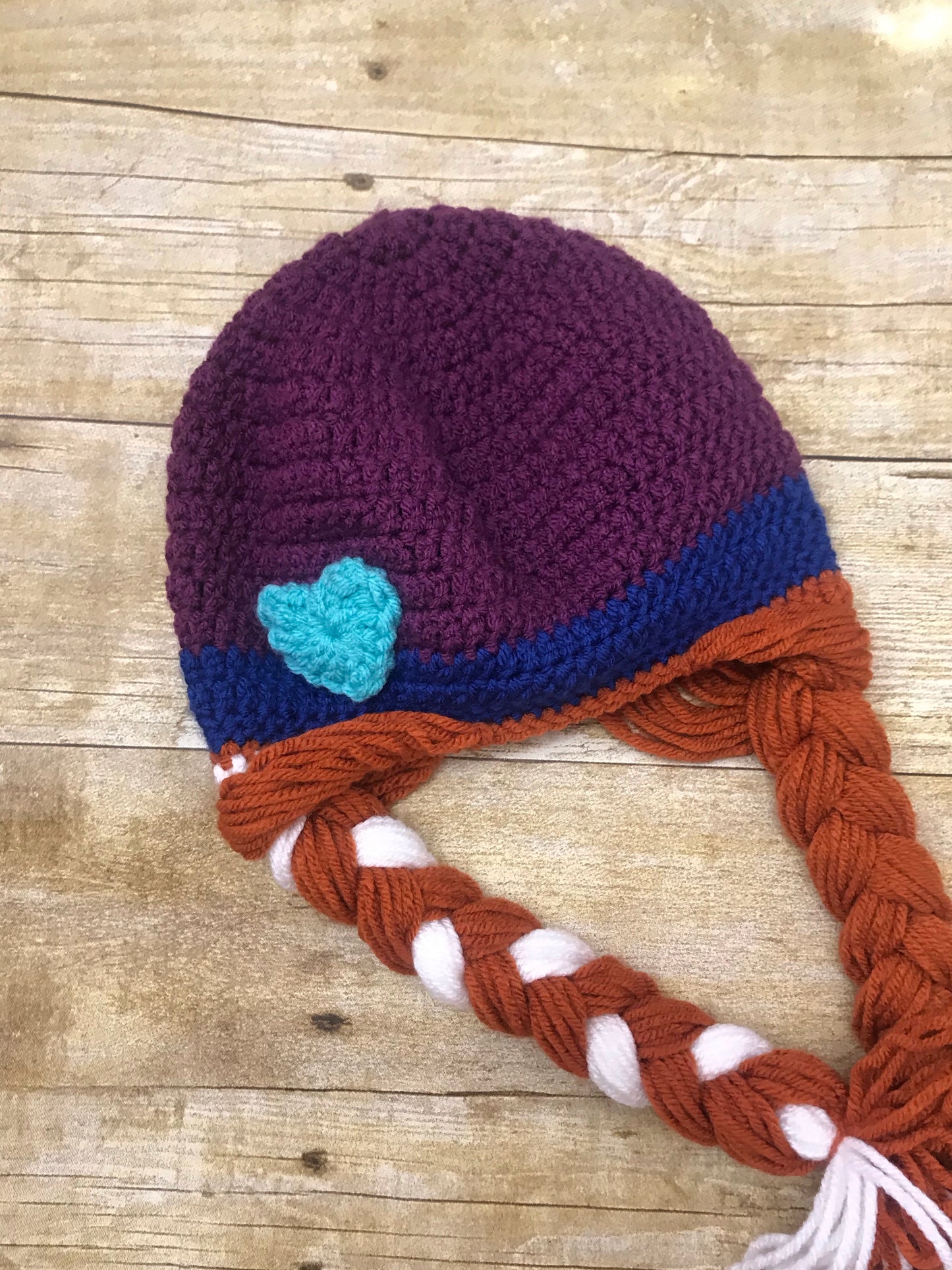 Crochet knit kids Anna Beanie Hat Frozen Handmade