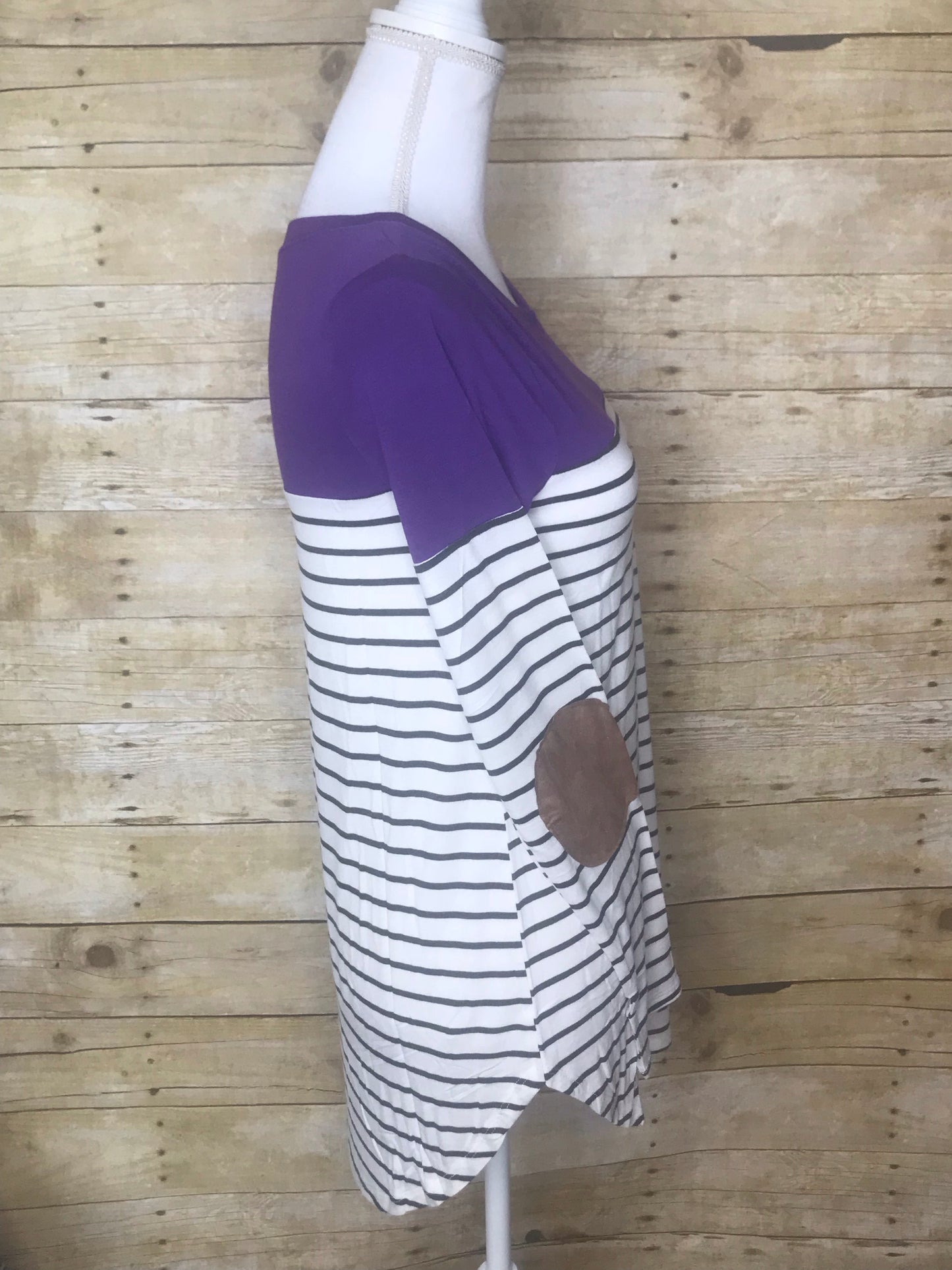 "SALE" Striped and Color Block Long Sleeves Tunic Top - Purple