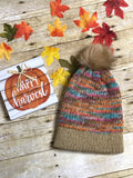 Knit fall autumn colors slouch beanie hat fur Pom Pom