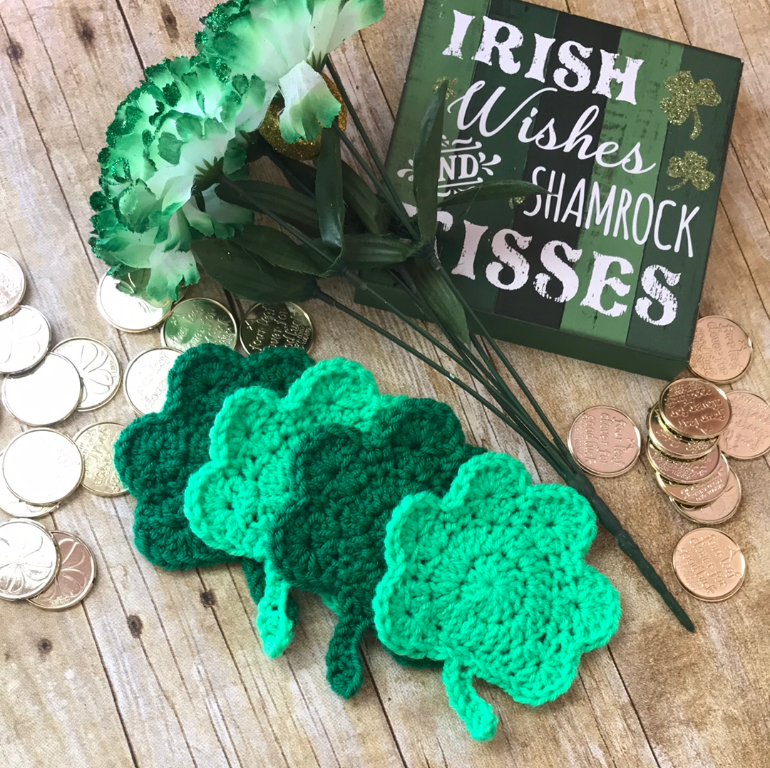 Crochet Shamrock coasters st. Patrick’s Day handmade home accessories