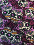 Ladies Sugar Skulls print ultra soft Leggings - Black, Purple