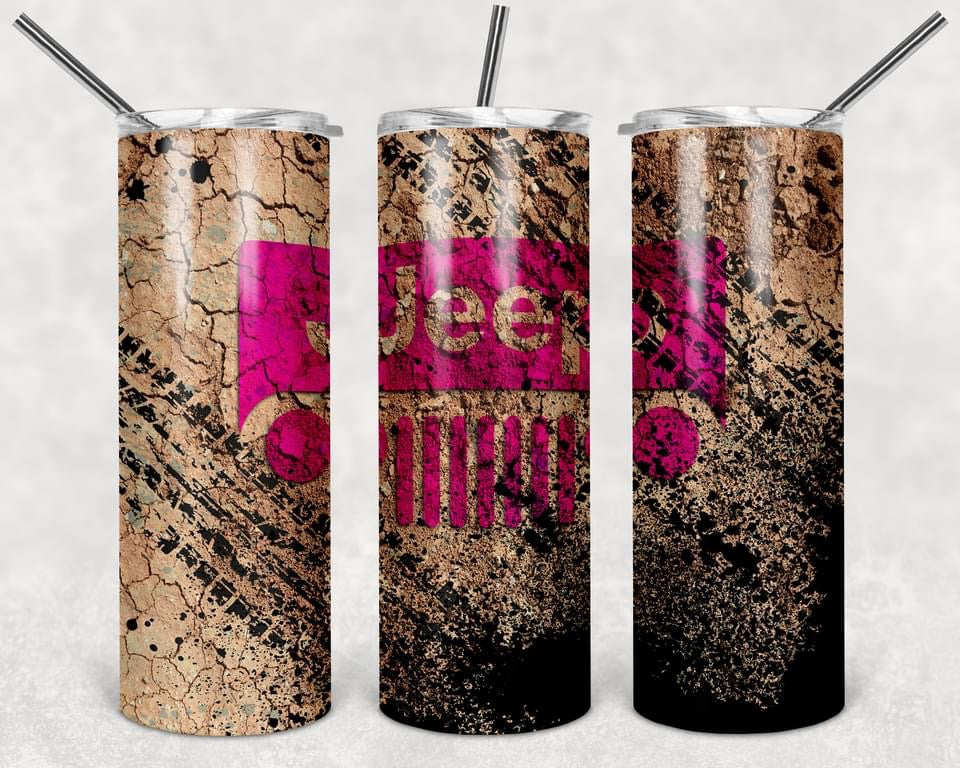 Jeep Pink or Black 20oz Skinny Tumbler custom drinkware - with straw - Stainless Steel cup