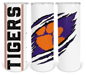Clemson Tigers 20oz Skinny Tumbler custom drinkware - with straw - Stainless Steel cup